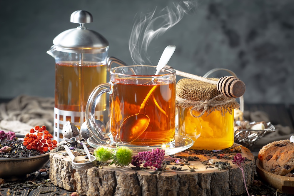 An arrangement of healthy herbal tea